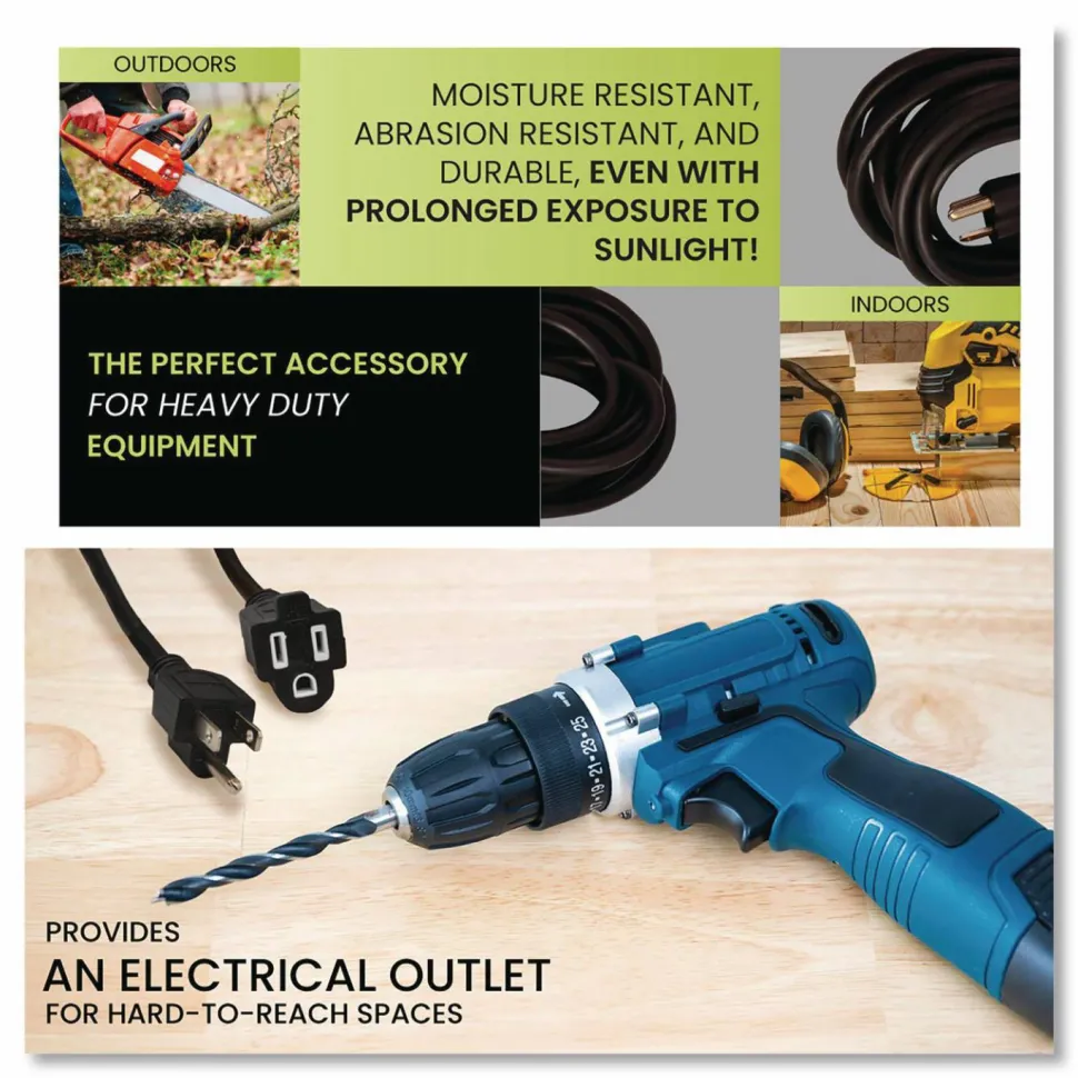 GoGreen Power 16 AWG Outdoor Extension Cord, 25 ft, 13 A, Black