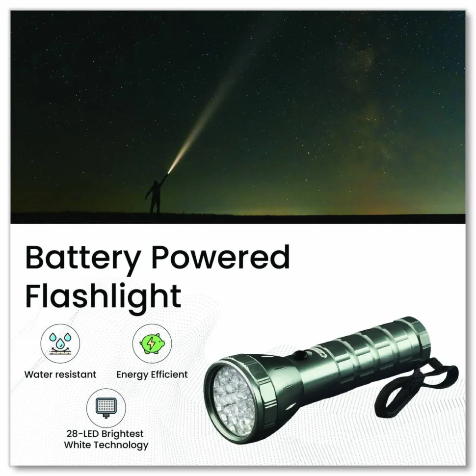 GoGreen Power 28 LED Professional Flashlight, 3 AAA Batteries (Included), Black/Silver