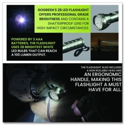 GoGreen Power 28 LED Professional Flashlight, 3 AAA Batteries (Included), Black/Silver