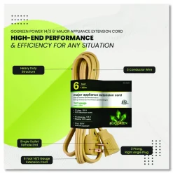 GoGreen Power Appliance Cords, 6 ft, 15 A, Beige