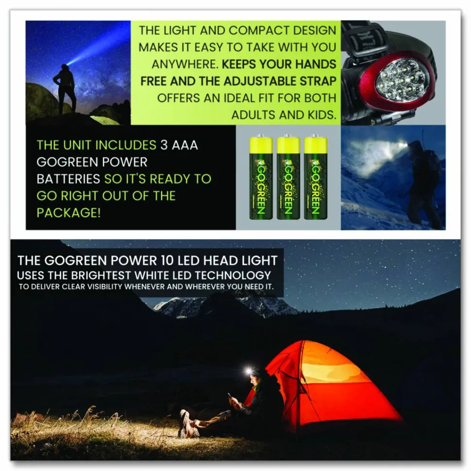 GoGreen Power LED Headlights, 3 AAA Batteries (Included), Red