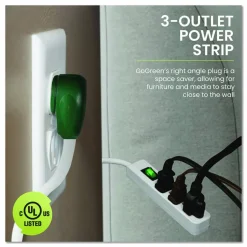 GoGreen Power 3 Outlet Power Strip, 2.5 ft Cord, White, 3/Pack
