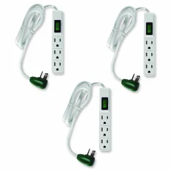 GoGreen Power 3 Outlet Power Strip, 2.5 ft Cord, White, 3/Pack
