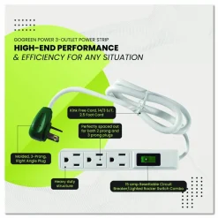GoGreen Power 3 Outlet Power Strip, 2.5 ft Cord, White, 3/Pack