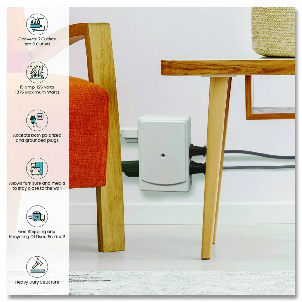 GoGreen Power 6 Outlet Side Mount Wall Tap, White