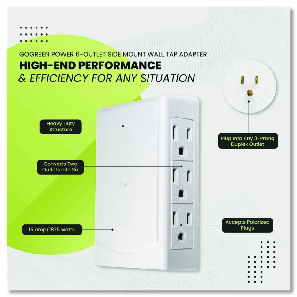 GoGreen Power 6 Outlet Side Mount Wall Tap, White