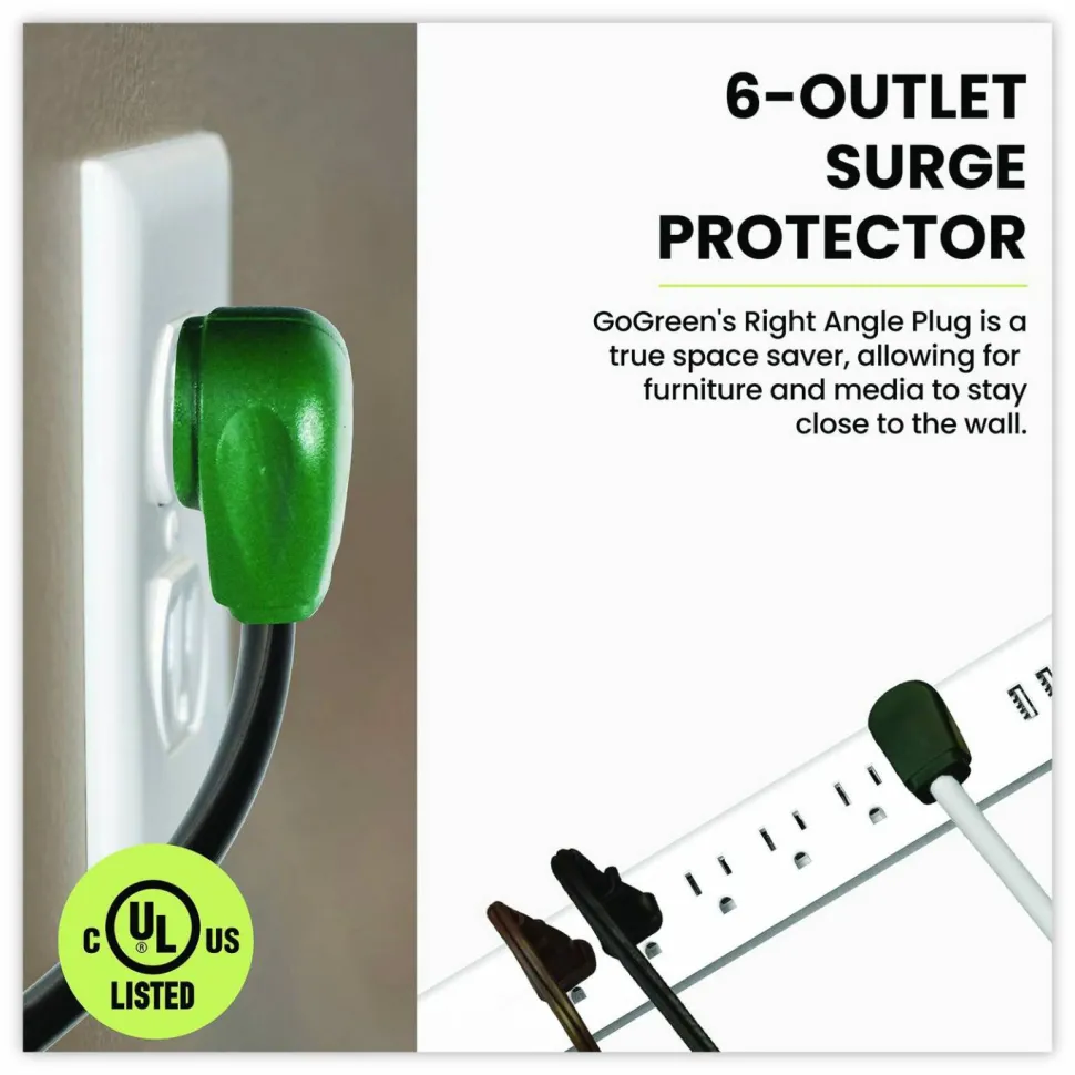 GoGreen Power 6 Outlet Surge Protector with USB, 6 AC Outlets/3 USB Ports, 6 ft Cord, 450 J, White