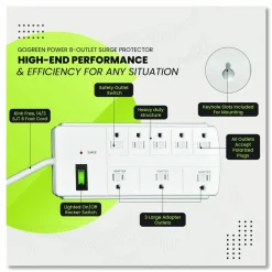 GoGreen Power 8 Outlet Surge Protector, 6 ft Cord, 750 J, White