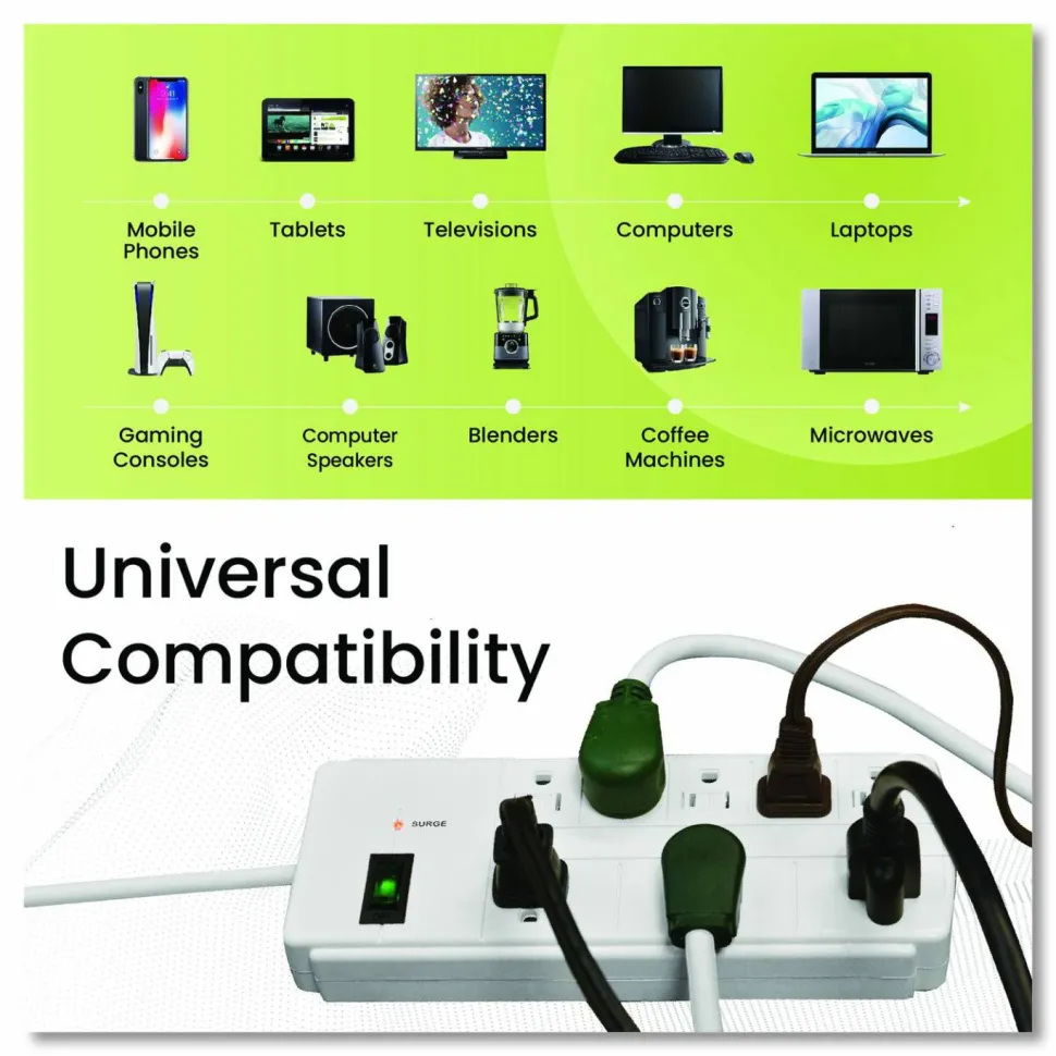 GoGreen Power 8 Outlet Surge Protector, 6 ft Cord, 750 J, White