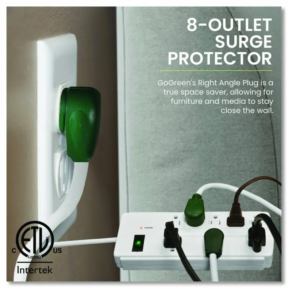 GoGreen Power 8 Outlet Surge Protector, 6 ft Cord, 750 J, White