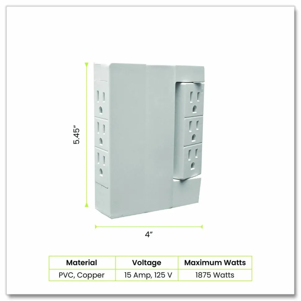 GoGreen Power 6 Outlet Swivel Wall Tap, White