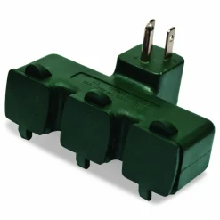 GoGreen Power 3-Outlet Tri Tap Adapter with Covers, 3 Outlets, Green