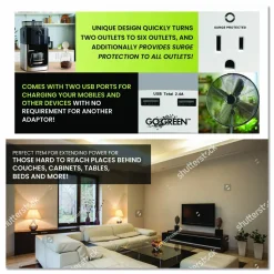 GoGreen Power 6 Outlet 4 USB Wall Tap, 735 J, White