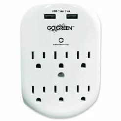 GoGreen Power 6 Outlet 4 USB Wall Tap, 735 J, White