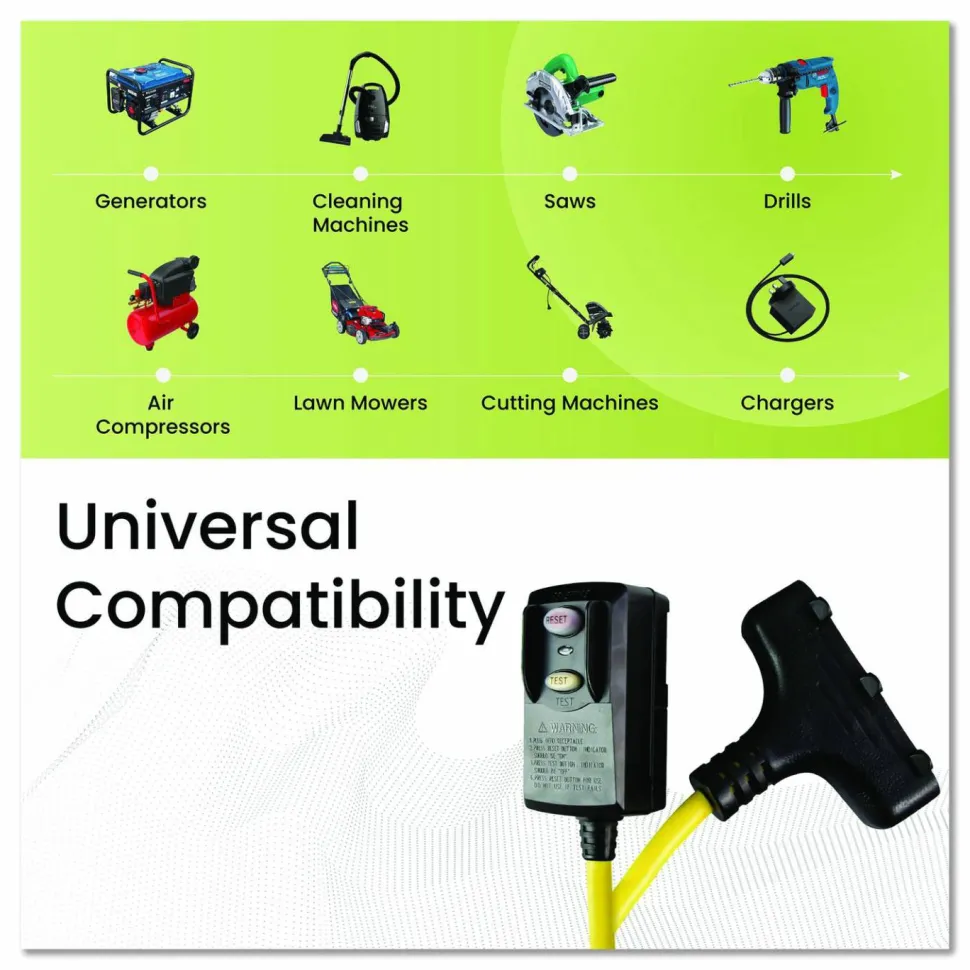 GoGreen Power Portable Tri-Tap with GFCI, 3 Outlets, 2 ft Cord, Yellow