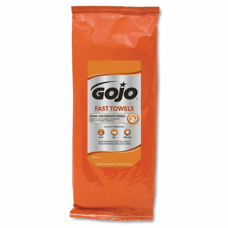 GOJO FAST TOWELS Hand Cleaning Towels, 2-Ply, 7.75 x 11, Fresh Citrus, Blue, 60/Pack, 6 Packs/Carton