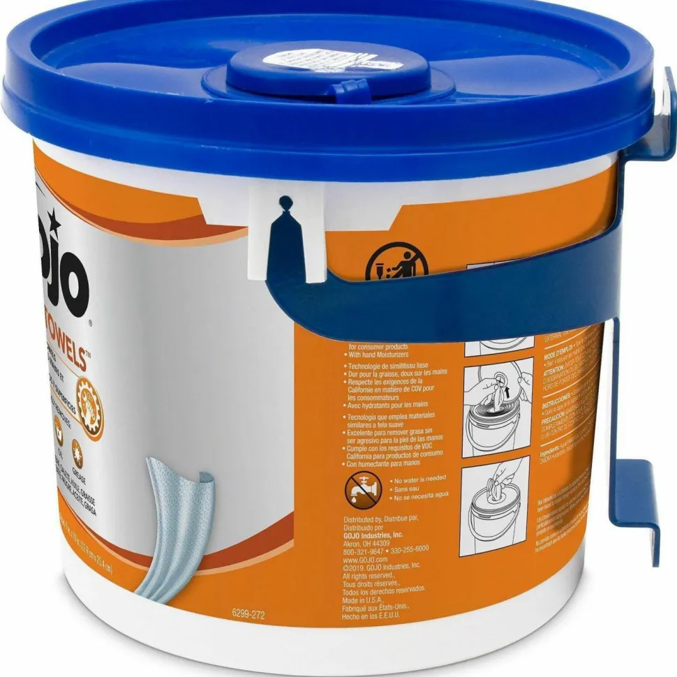 GOJO FAST TOWELS Hand Cleaning Towels, 9 x 10, Fresh Citrus, Blue, 225/Bucket, 2 Buckets/Carton