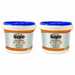 GOJO FAST TOWELS Hand Cleaning Towels, 9 x 10, Fresh Citrus, Blue, 225/Bucket, 2 Buckets/Carton
