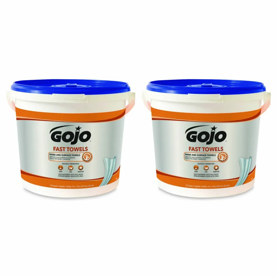GOJO FAST TOWELS Hand Cleaning Towels, 9 x 10, Fresh Citrus, Blue, 225/Bucket, 2 Buckets/Carton