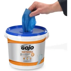 GOJO FAST TOWELS Hand Cleaning Towels, Cloth, 9 x 10, Fresh Citrus, Blue, 225/Bucket