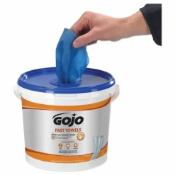 GOJO FAST TOWELS Hand Cleaning Towels, Cloth, 9 x 10, Fresh Citrus, Blue, 225/Bucket