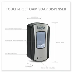 GOJO LTX-12 Touch-Free Dispenser, 1,200 mL, 5.75 x 3.33 x 10.5, Brushed Chrome/Black
