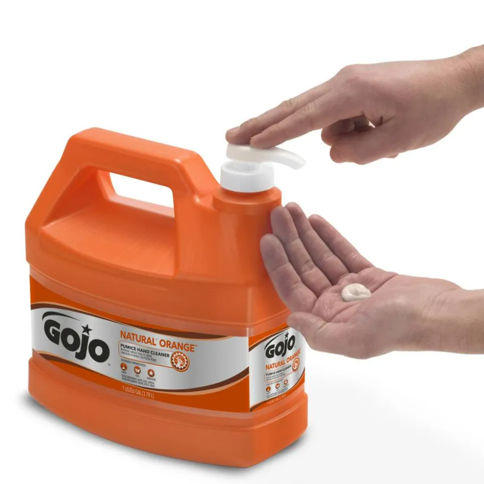 GOJO Natural Orange Pumice Heavy-Duty Lotion Hand Soap Cleaner, Citrus Scent, 128 Oz, Carton Of 4 Bottles