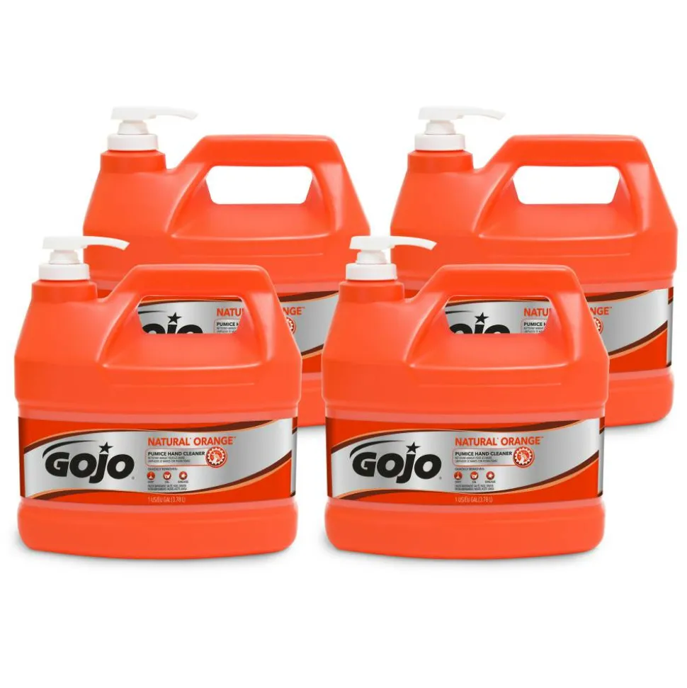 GOJO Natural Orange Pumice Heavy-Duty Lotion Hand Soap Cleaner, Citrus Scent, 128 Oz, Carton Of 4 Bottles