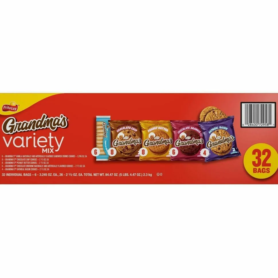 Grandma's Cookies Variety Tray, Assorted Flavors, (6) 3.25 oz, (26) 2.5 oz, 32 Bags/Carton