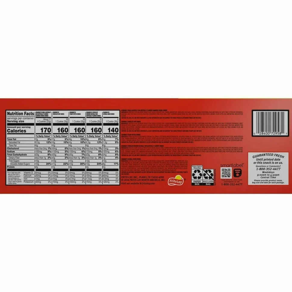 Grandma's Cookies Variety Tray, Assorted Flavors, (6) 3.25 oz, (26) 2.5 oz, 32 Bags/Carton
