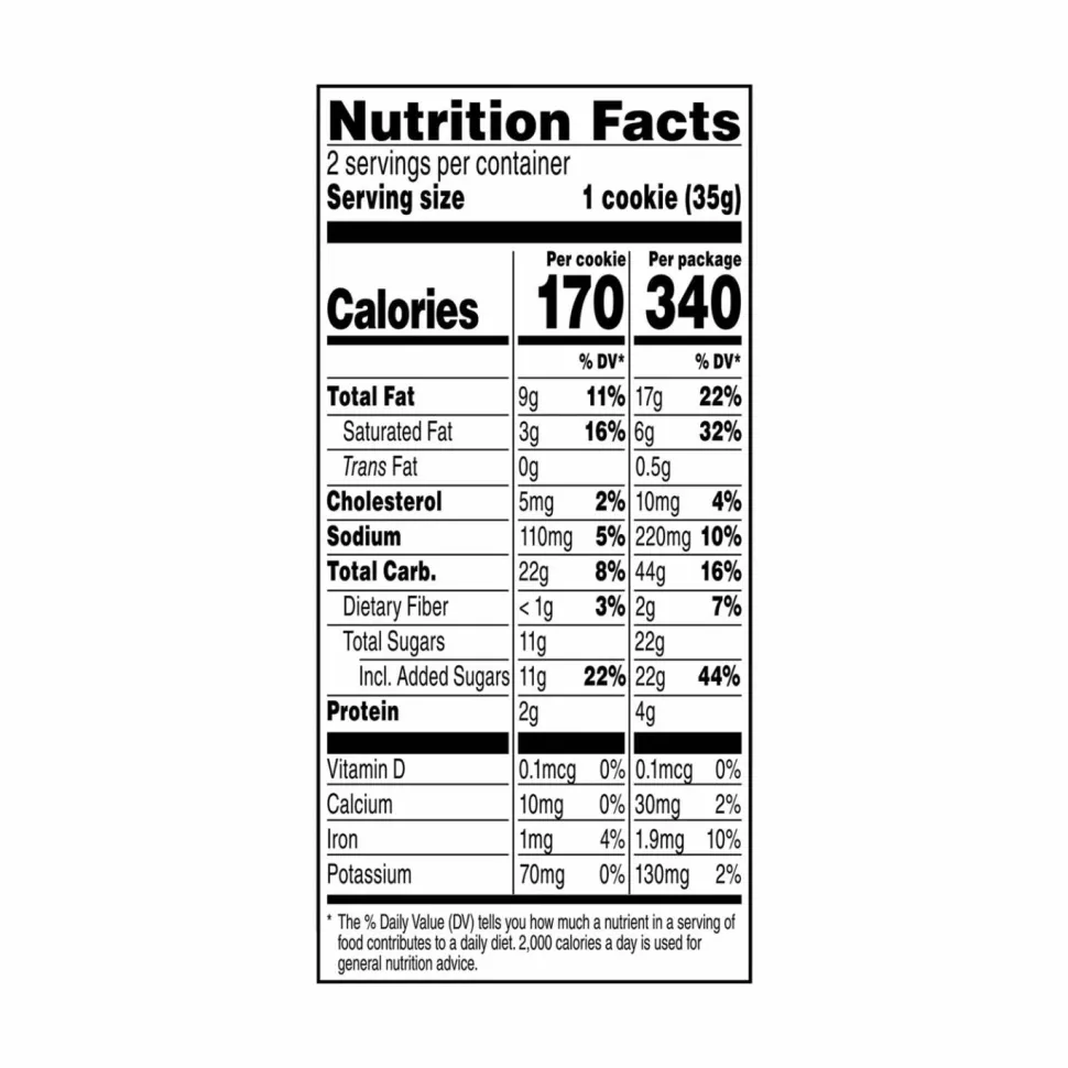 Grandma's Homestyle Chocolate Chip Cookies, 2.5 oz Pack, 2 Cookies/Pack, 60 Packs/Carton