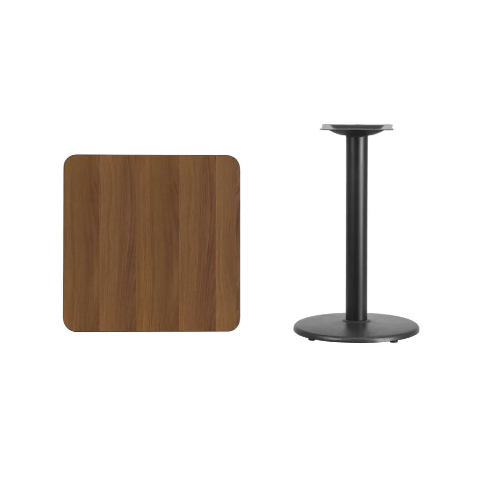 Graniss 24'' Square Walnut Laminate Table Top with 18'' Round Table Height Base