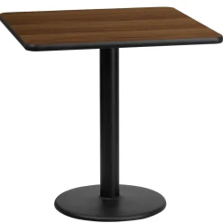 Graniss 24'' Square Walnut Laminate Table Top with 18'' Round Table Height Base