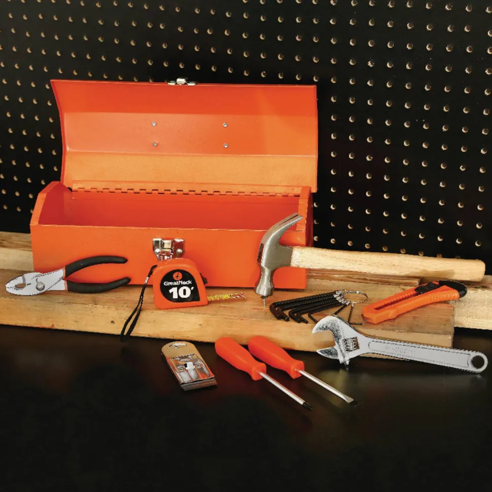 Great Neck 16 Piece Light-Duty Tool Box Set, Red