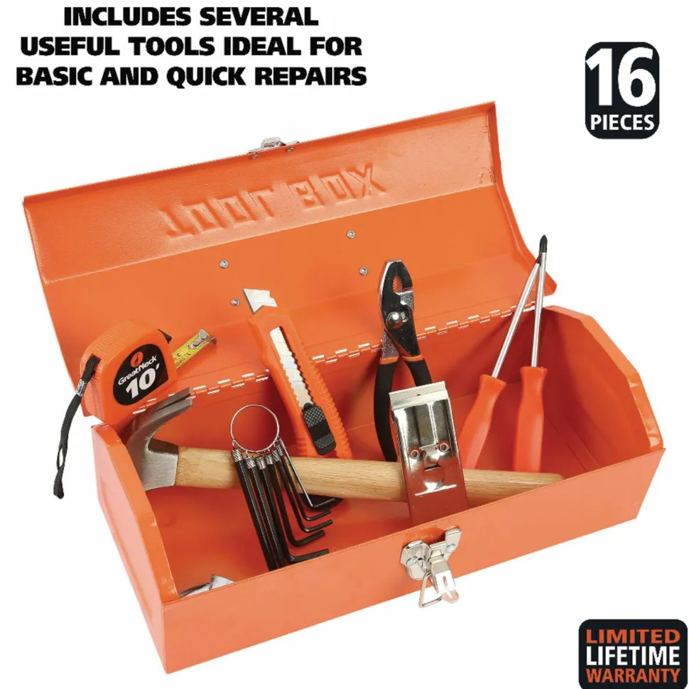 Great Neck 16 Piece Light-Duty Tool Box Set, Red