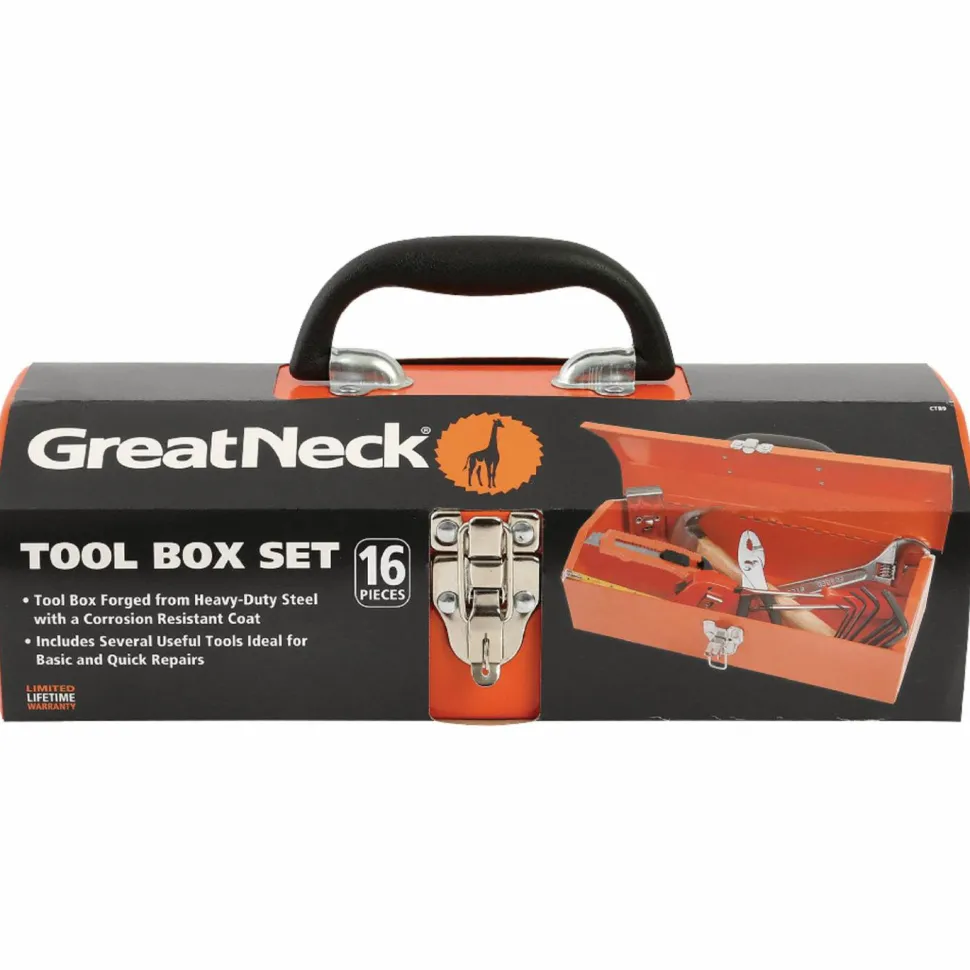Great Neck 16 Piece Light-Duty Tool Box Set, Red