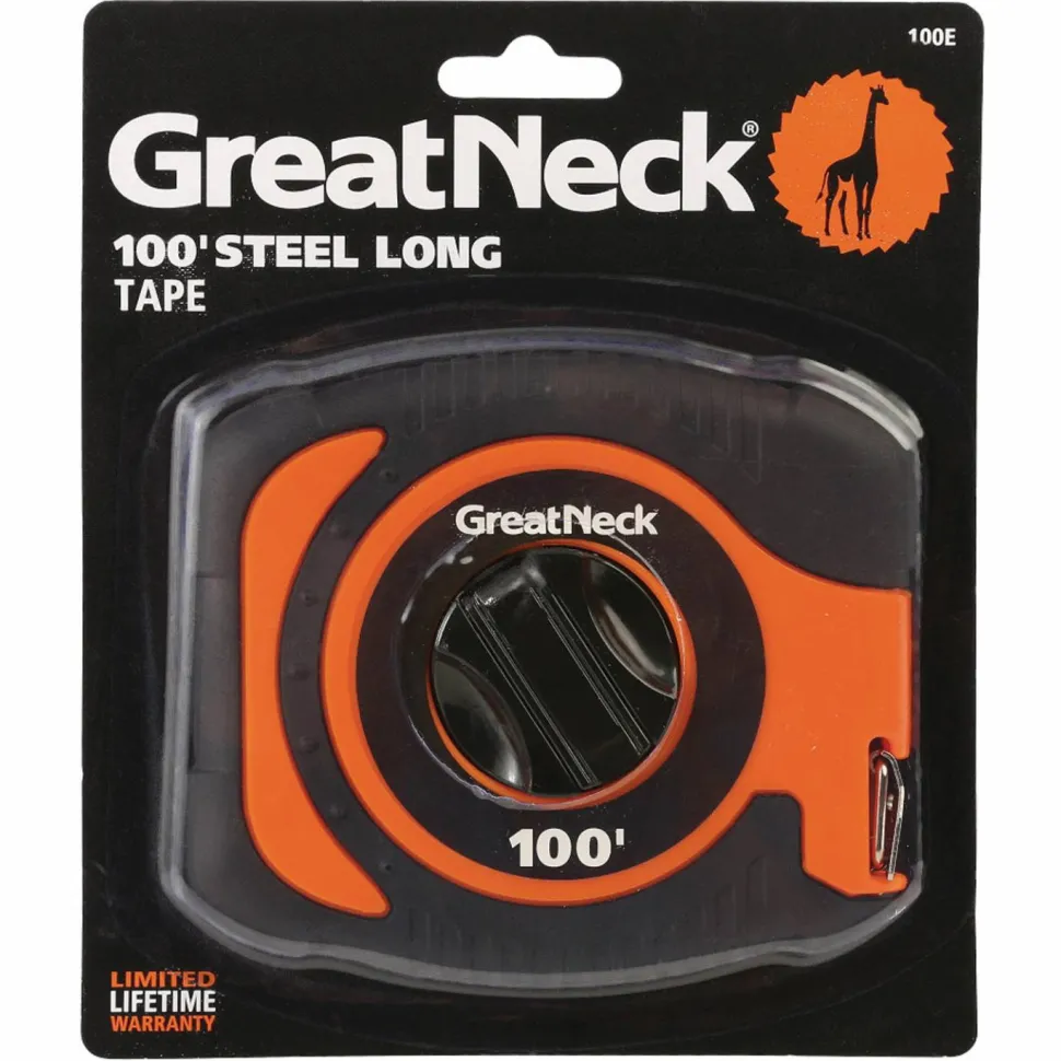 Great Neck English Rule Measuring Tape, 0.38" x 100 ft, Steel, Yellow