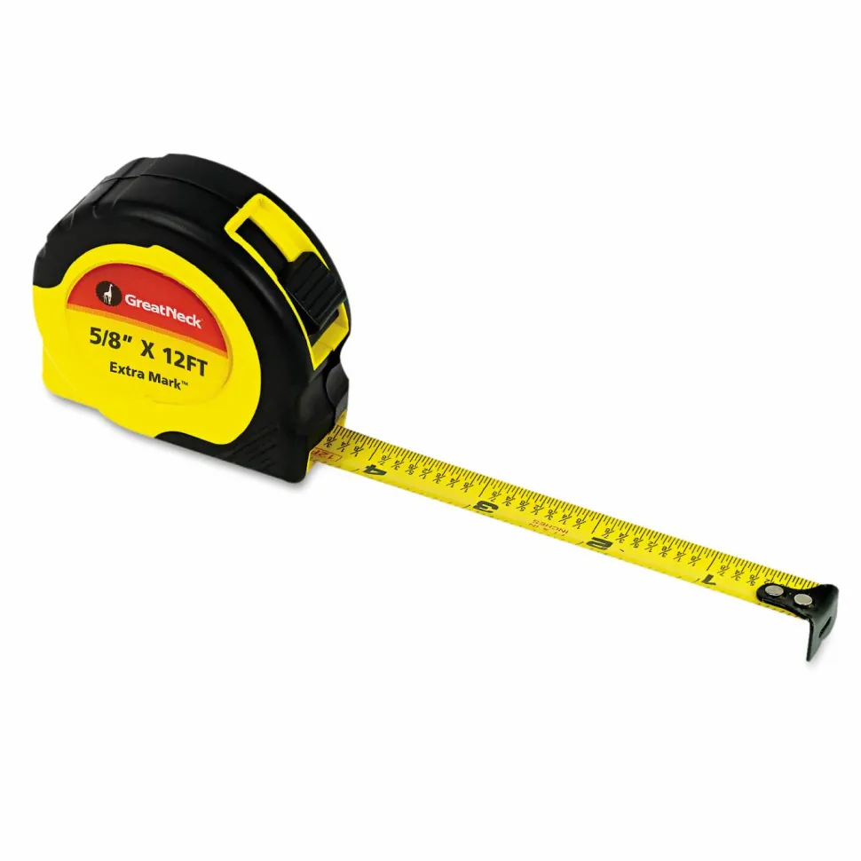 Great Neck ExtraMark Power Tape, 0.63" x 12 ft, Steel, Yellow/Black