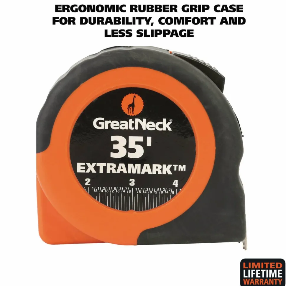 Great Neck ExtraMark Tape Measure, 1" x 35 ft, Steel, Orange/Black