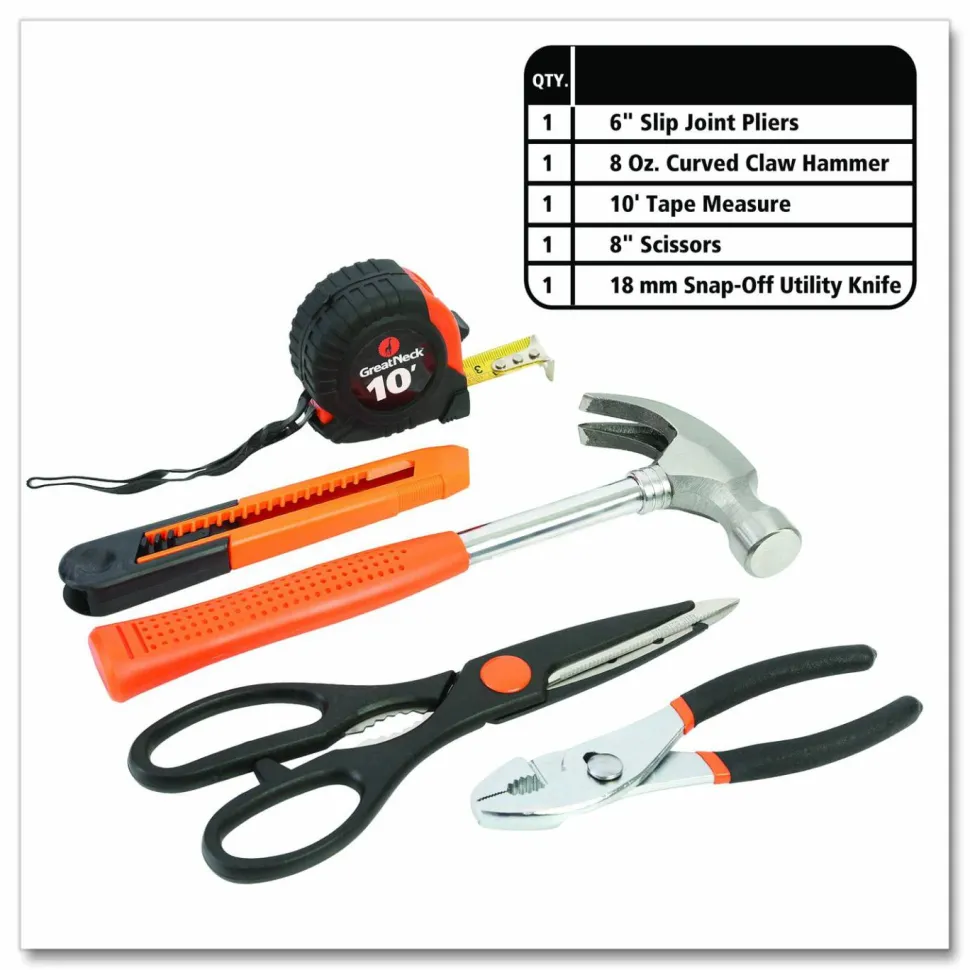 Great Neck Homeowner's 39-Piece Tool Set, 12.38" x 3" x 7.25" Carry Case