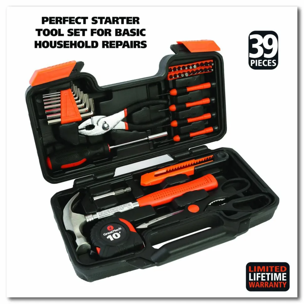 Great Neck Homeowner's 39-Piece Tool Set, 12.38" x 3" x 7.25" Carry Case