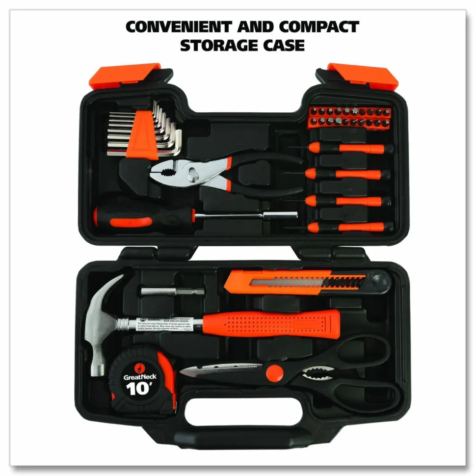 Great Neck Homeowner's 39-Piece Tool Set, 12.38" x 3" x 7.25" Carry Case