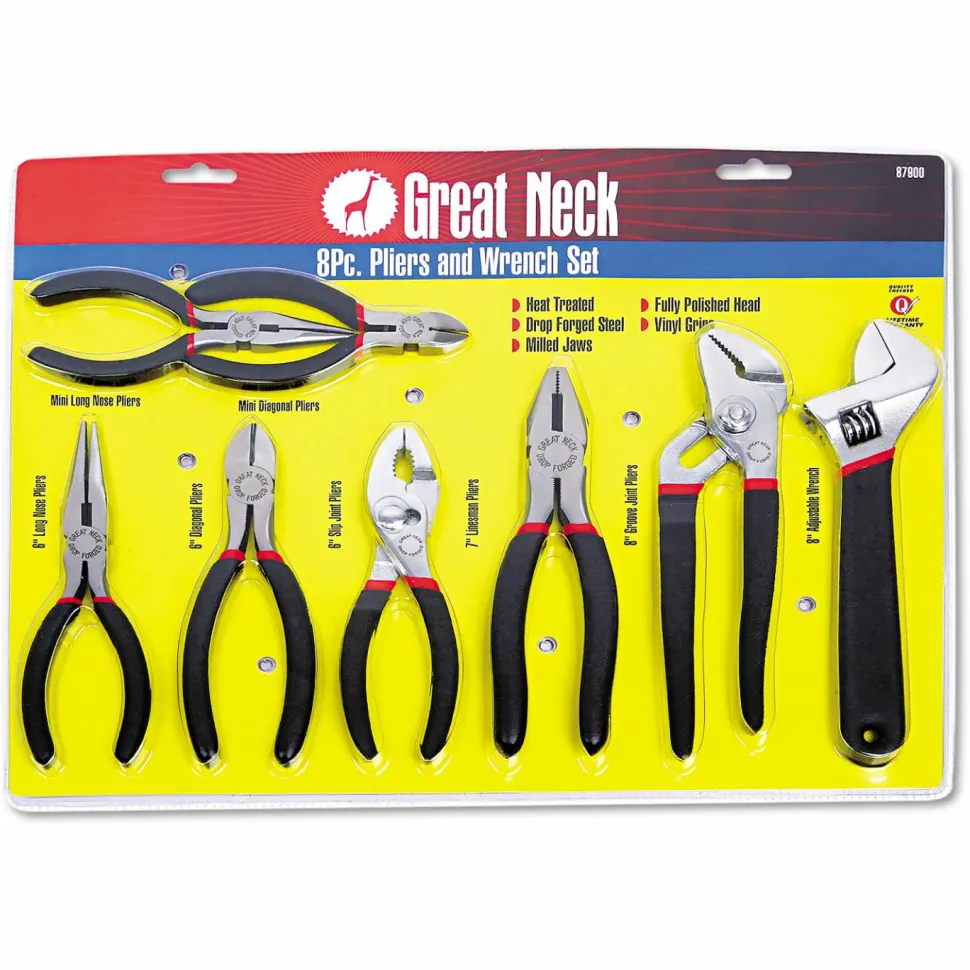 Great Neck 8-Piece Steel Pliers and Wrench Tool Set