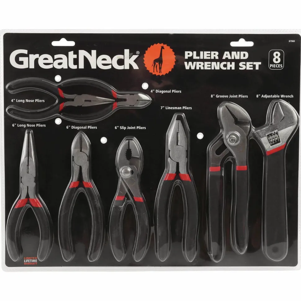 Great Neck 8-Piece Steel Pliers and Wrench Tool Set