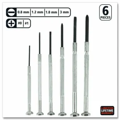 Great Neck Precision Screwdriver Set, Six-Piece, Phillips/Slotted, Assorted Lengths, Polished Steel Handles