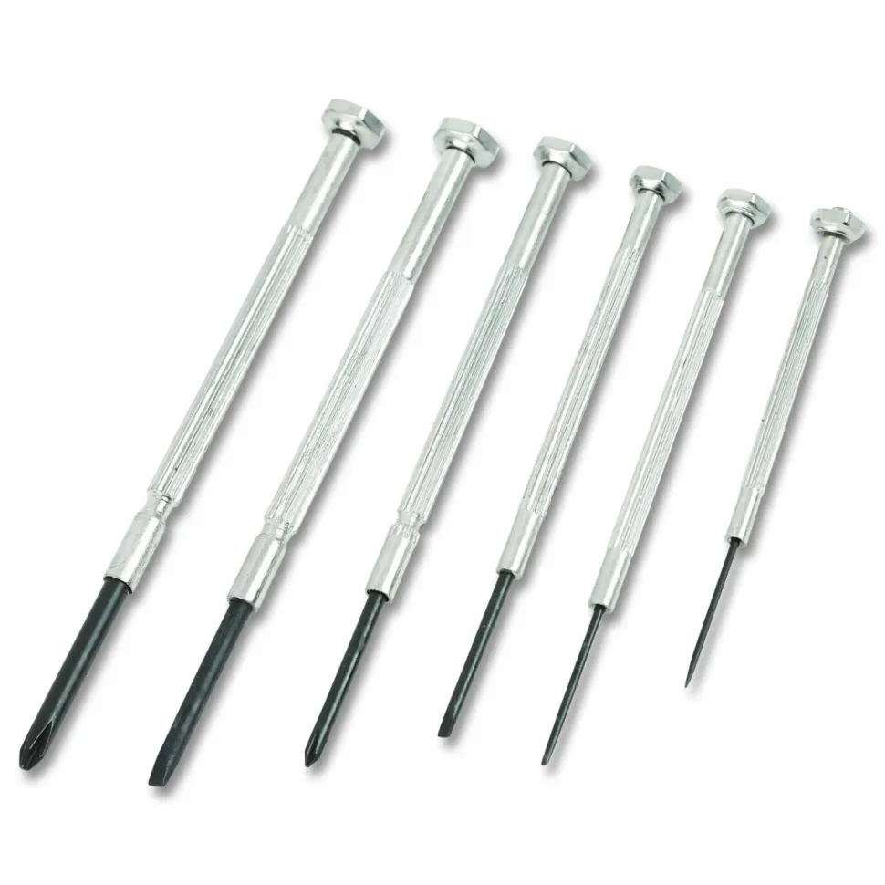 Great Neck Precision Screwdriver Set, Six-Piece, Phillips/Slotted, Assorted Lengths, Polished Steel Handles