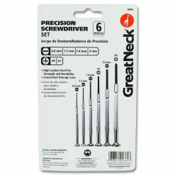 Great Neck Precision Screwdriver Set, Six-Piece, Phillips/Slotted, Assorted Lengths, Polished Steel Handles