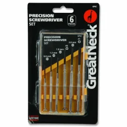 Great Neck Precision Screwdriver Set, Six-Piece, Phillips/Slotted, Assorted Lengths, Polished Steel Handles