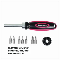 Great Neck Ratcheting Screw/Nut Driver Set, Phillips/Slotted/Star Bits, 7