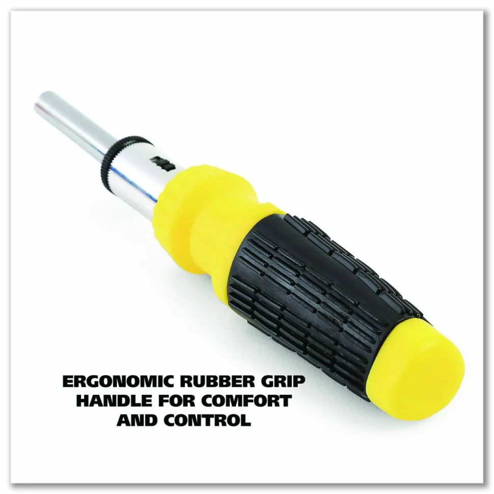 Great Neck Ratcheting Screw/Nut Driver Set, 34-Piece, Hex/Phillips/Slotted/Star Bits, Metric/SAE Sockets, 8" Long, Yellow/Black Handle